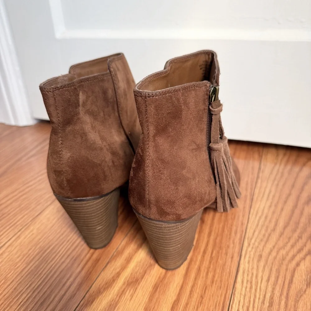 Merona Brown Faux Suede Ankle Booties with Tassel Detail